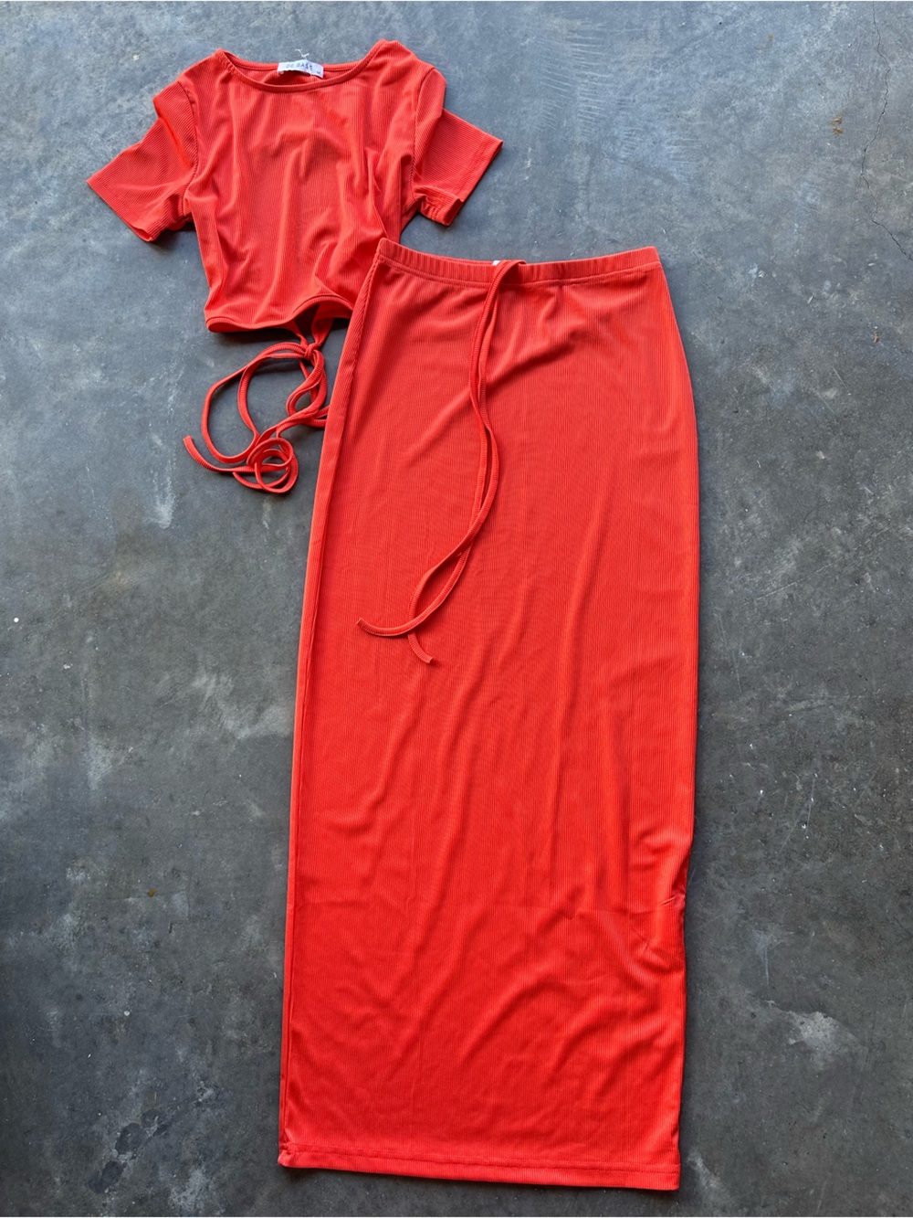 NWOT two piece orange skirt set